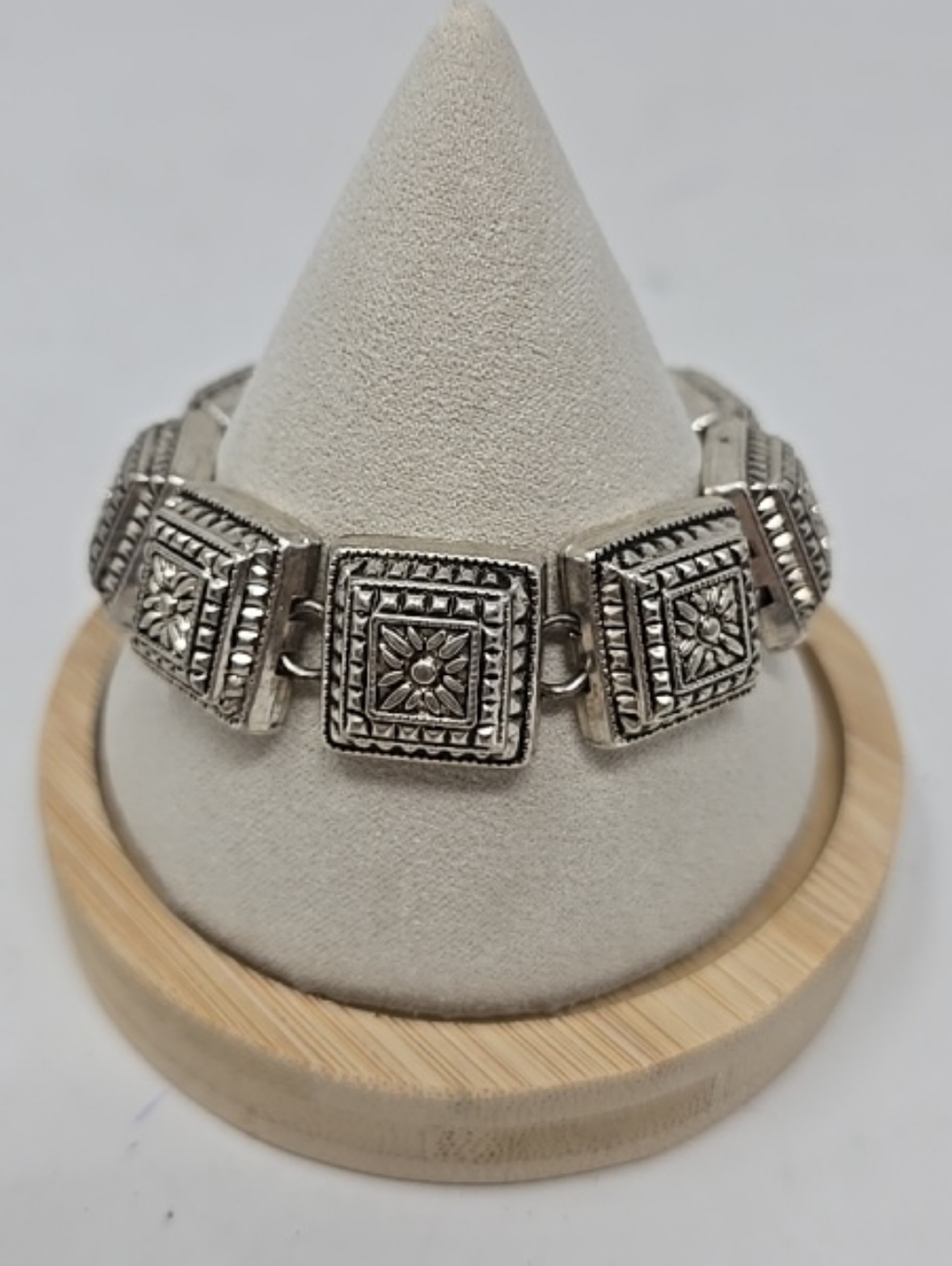 Vtg Y2K Premier Designs silver tone 3D textured square link bracelet punk street